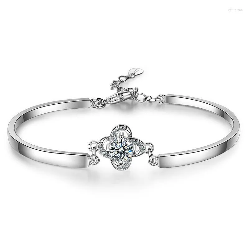 Urok bransoletki przybycie kryształowa koniczyka kwiaty bransoletki moda biżuterii 925 srebro dla dziewczyny akcesoria imprezowe Kent22