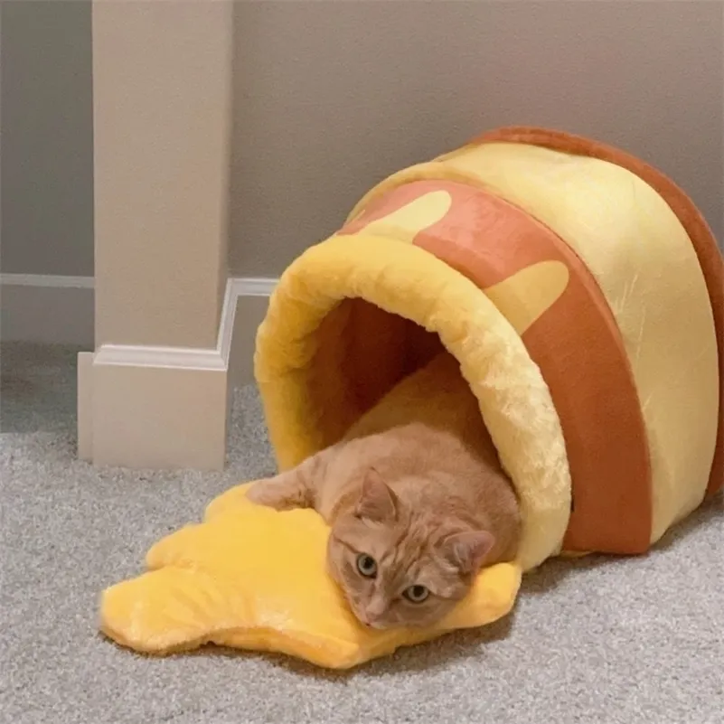 The Honey Pot Cat Nest Cute Kawai Plush Pet Cartoon Warm House Lovely Puppy Mat Soft Bed for Small Dog 220323