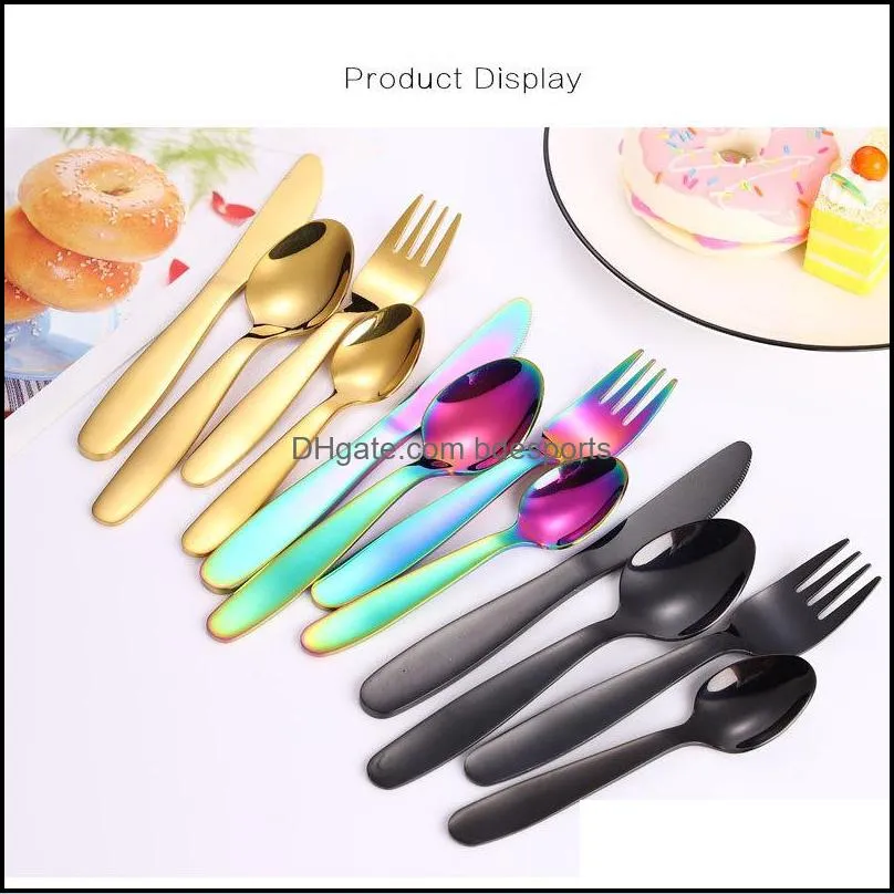 4Pcs Dinner Knife Spoons Tea Fork food stainless steel cutlery set spoon flatware sets tableware dinnerware Steak Knives 5 Color