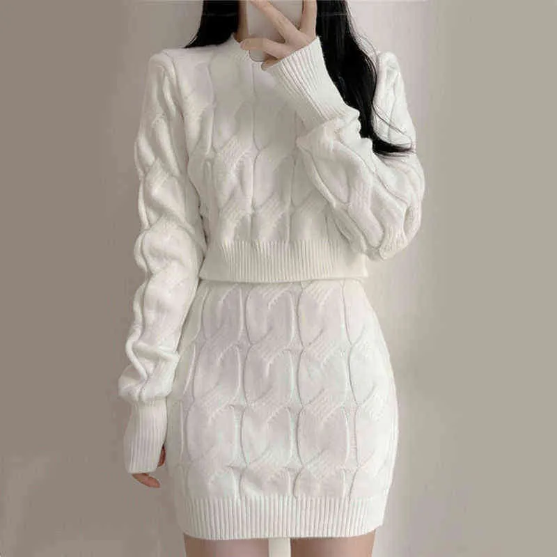 Sweater Suit Women's Fall/Winter Loose Knitted Two-Piece Letter Jacquard Shorts Pullover Long Sleeve Knitted Two-Piece Set T220729