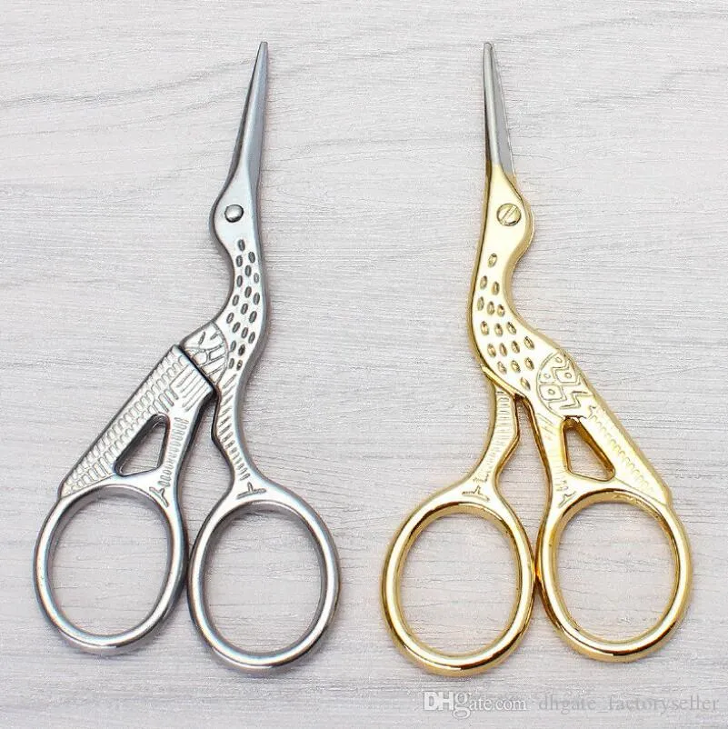 Gold Plated Silvery Small Clipper Stainless Steel Crane Shape Scissors Animal Carving Retro Hot Sell Home Tool LX6091