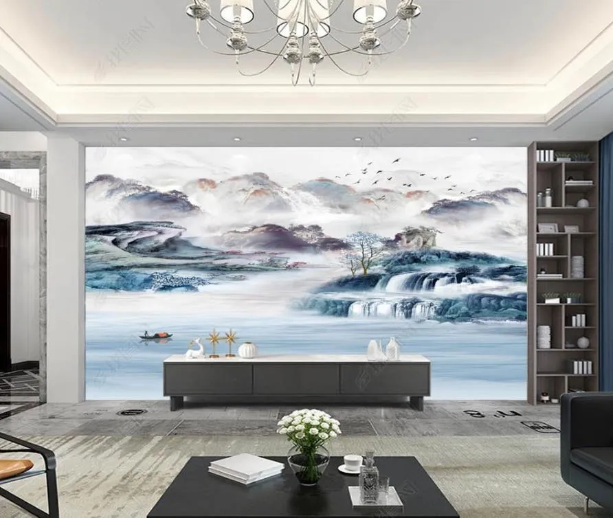 Papel de pantalla 3D personalizado Mural Moderno Minimalista Nuevo paisaje chino TV TV Fondo de pared Sala de estar Bedroomar Fondos de fondos de decoración en las paredes