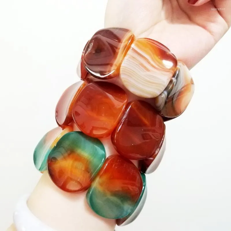 Странды с бисером Lii Ji Stone Bracelet Big заявление Peacock Agates Strech Green Orange 20 см для женщин -ювелирных изделий продаж Kent22 Kent22