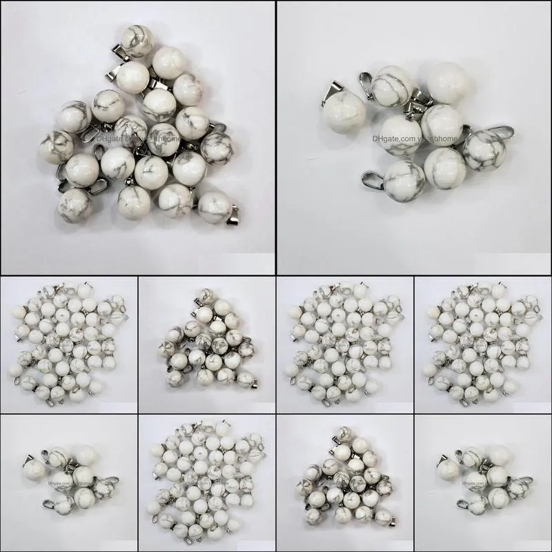 wholesale 50pcs/lot fashion natural white turquoise stone round ball shape charms pendants fit necklace