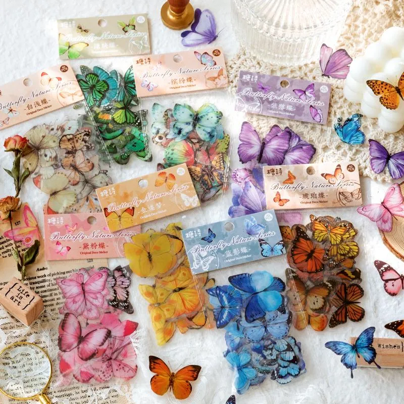 Geschenkwikkeling 40 -stcs Butterfly Ins Style Sticker -pakket Diy Diary Decoration Stickers Scrapbooking Materiaal Handgemaakte ambachtelijke benodigdheden