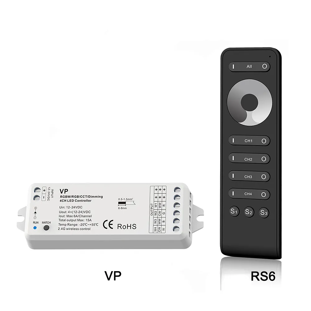 4 Channel LED Dimmer 12V 24V DC 15A PWM Wireless RF 2.4G Remote Controller 4 Way LED Dimmer Switch for Single Color LED Strips