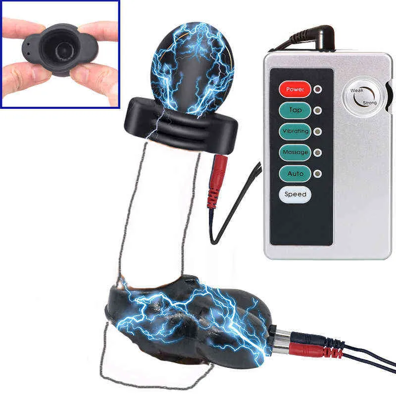 NXY SEX Volwassen speelgoed Elektrische schok GK Trainer Massage Cup Men Vertraging Trainingsapparaat Electro Penis Stimulator Rings Cock Scrotum Sleeve Toys 0507