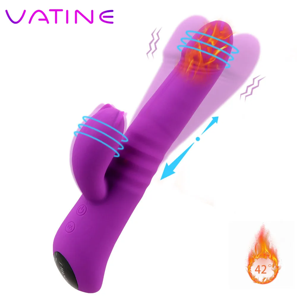 VATINE lapin vibrateur Clitoris stimulateur G Spot gode femme masturbateur rotatif double Vibration chauffage sexy jouets pour femmes
