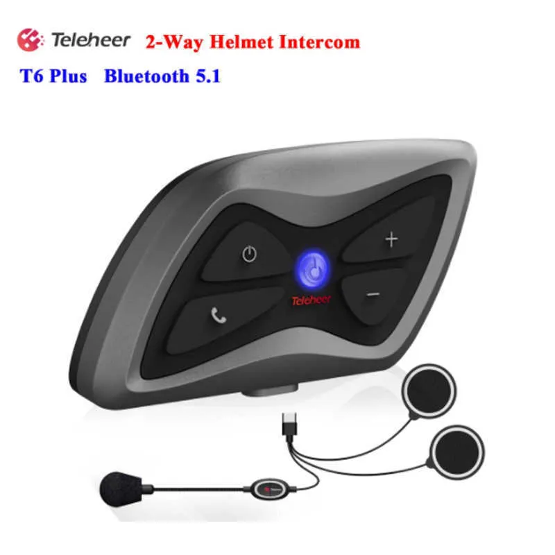 1 개/대 Teleheer Intercom T6 Plus 블루투스 헤드셋 오토바이 헬멧 1500M Intercomunicador Moto 실시간 2 라이더 방수 V6