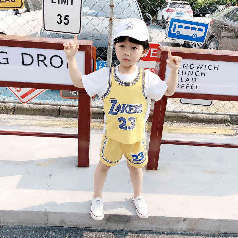 2022 летний детский костюм мальчики спортивные баскетбол с коротким рукавом костюм детские круглые шеи хлопок цифровые шорты костюмы
