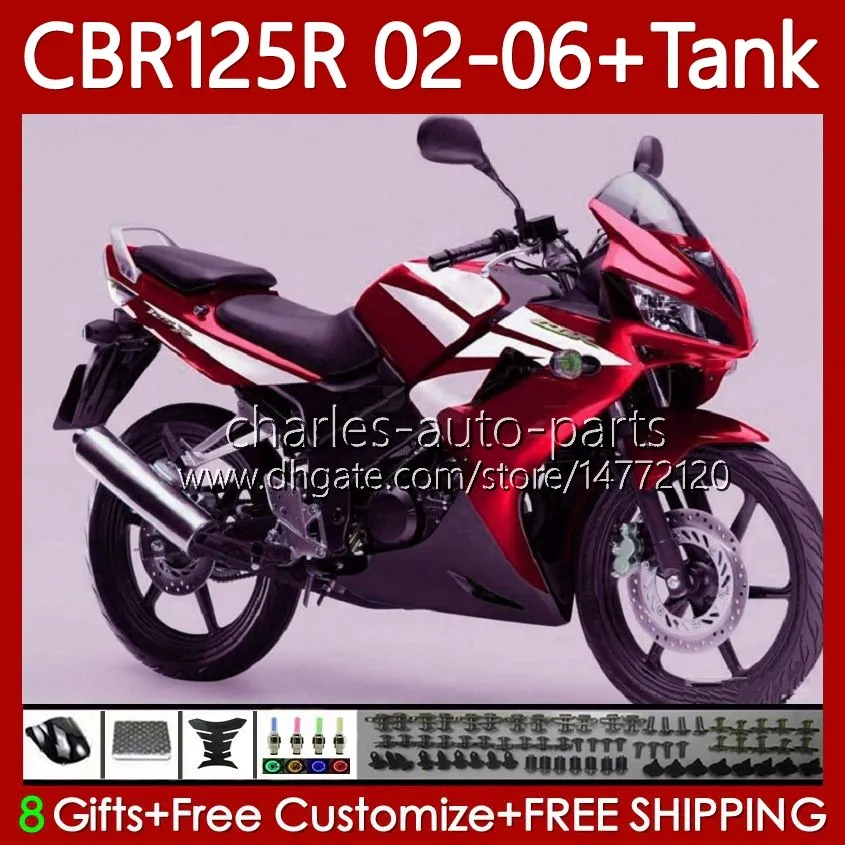 OEM Łamyki dla Honda CBR-125 CBR 125 R CC 02-06 CBR 124NO.126 CBR 125C 125CC CBR125R 2002 2003 Biały Red 2004 05 06 CBR125RR CBR-125R 02 03 04 2005 2006 Body + zbiornik