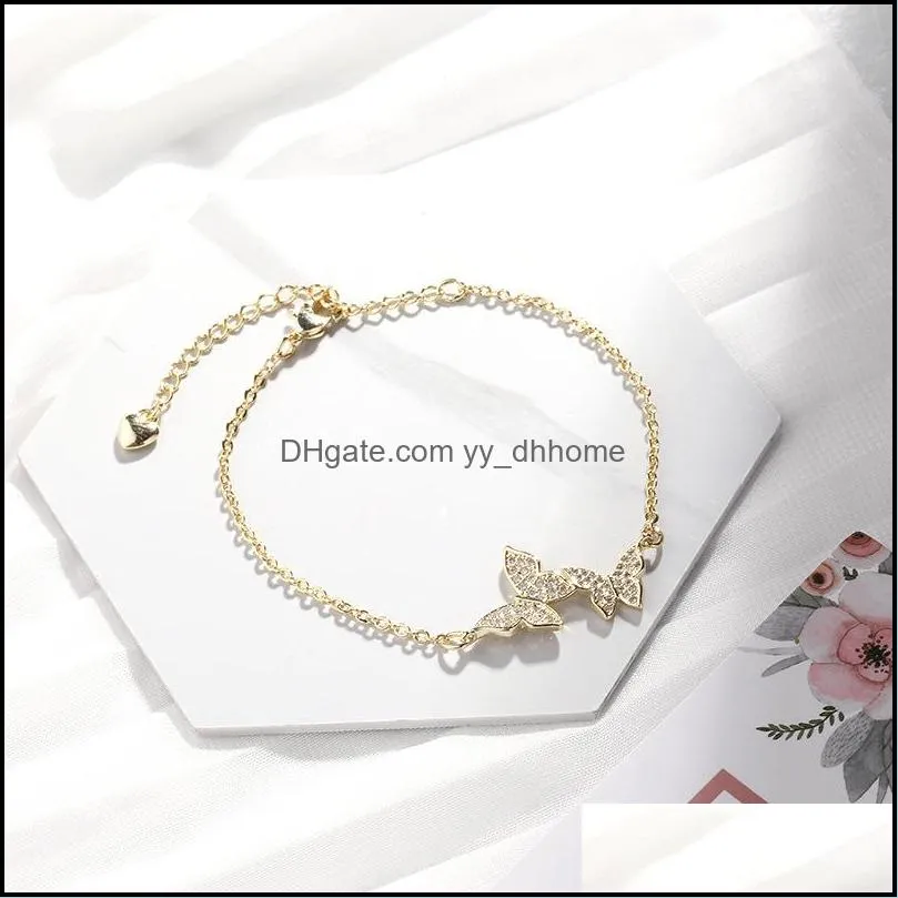 2019 Jewelry Love Gift Cubic Zirconia CZ Butterfly Adjustable Charm Bracelet for Women Gold Silver Fashion Party Wedding Bridal 102 L2