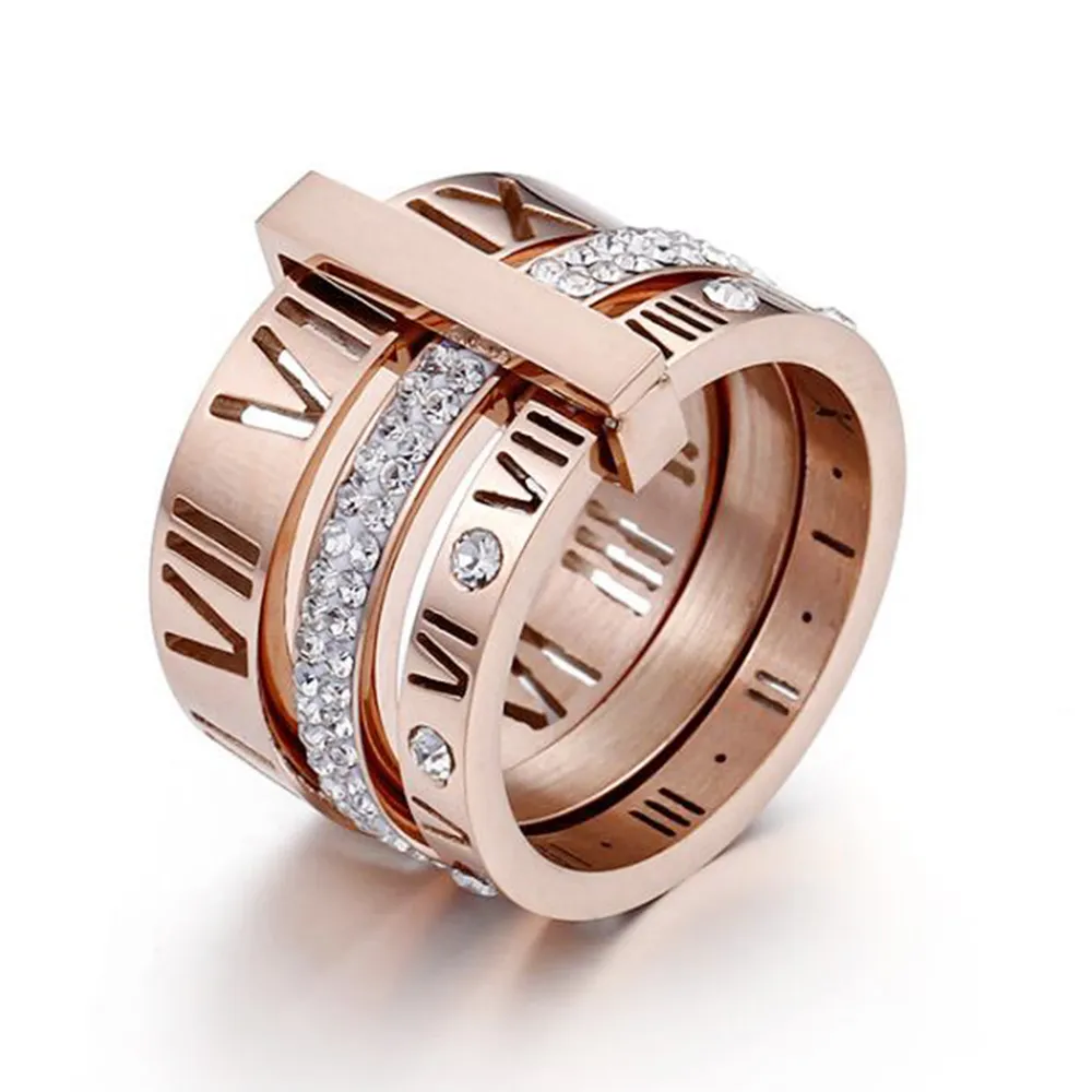 CZ Циркон римские цифры свадебные обручальные кольца ювелирные украшения пара ааа кольцо страза для женщин гриль из нержавеющей стали розовые кольца