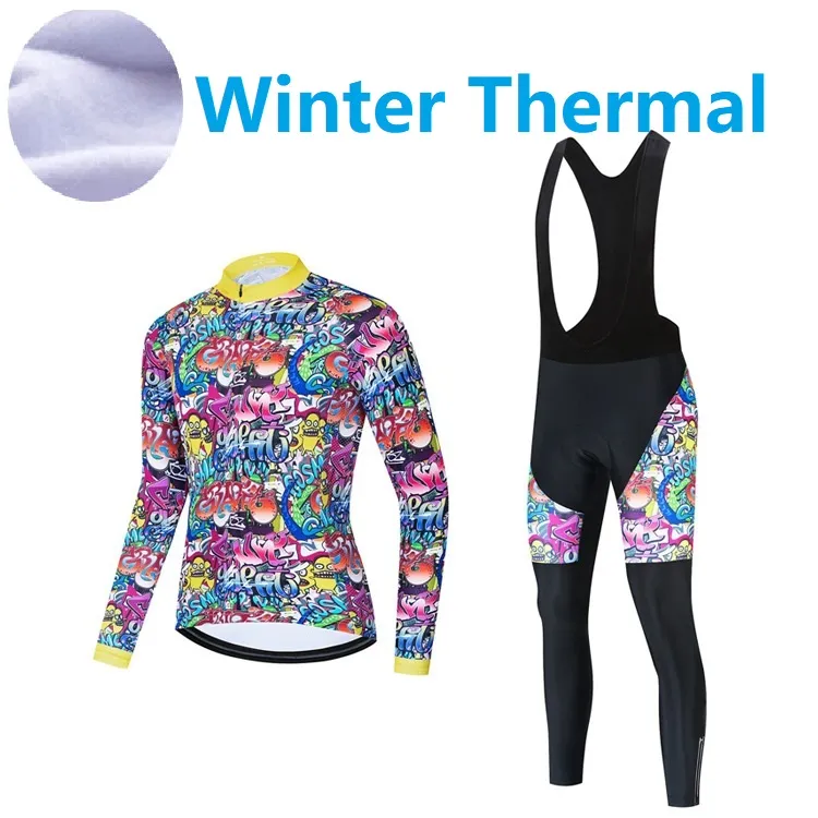 2023 Graffiti warmer Winter Thermal Fleece Cycling Jersey Set Ropa Ciclismo Bibhose Set Set