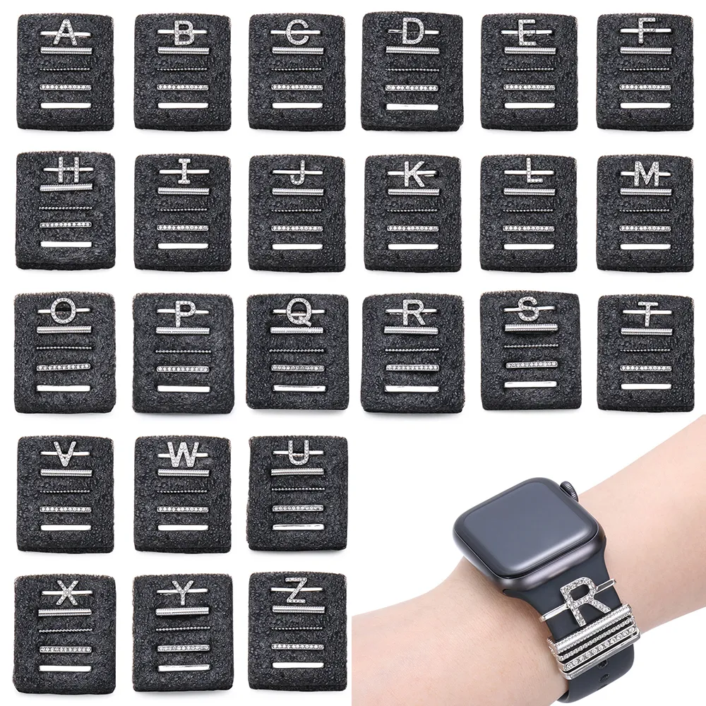 Metall Charms Straps Watch Band Decoration Trim Ring för Apple Diamond Ornament Fit Iwatch Armband Silikonläder Remsmycken Tillbehör