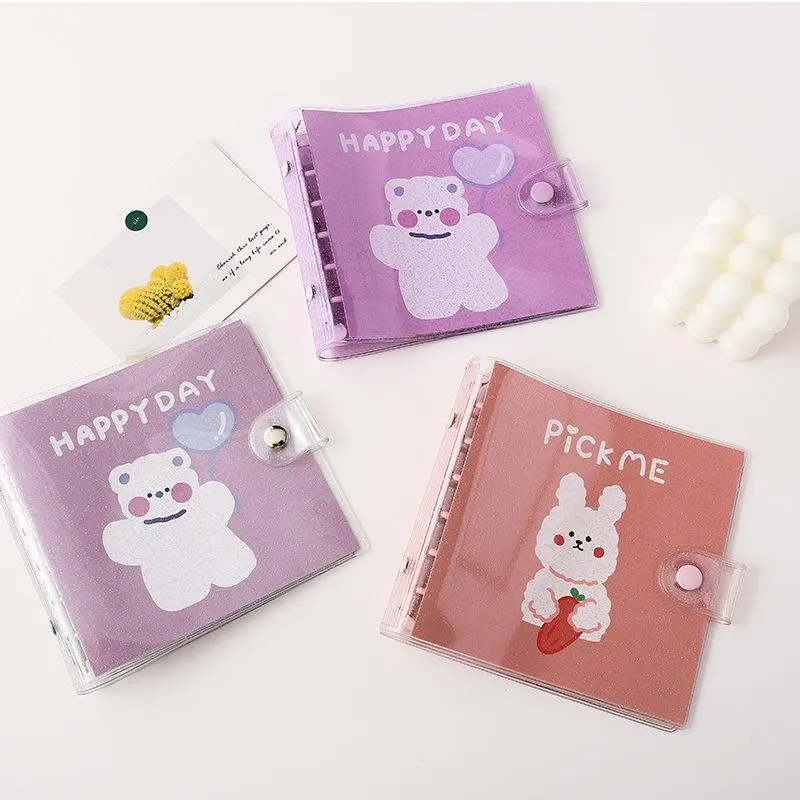 Anteckningar Yisuremia 6 Ring 2022 Square Glittery Binder Notebook Loose-Leaf Dairy Journals Agenda Planner Kpop Idols Cards Book Stationery