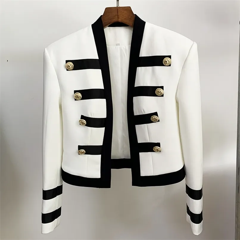 Chaqueta de diseñador HIGH STREET est, chaqueta con banda con botones de león sin cuello y bloques de color para mujer 220815