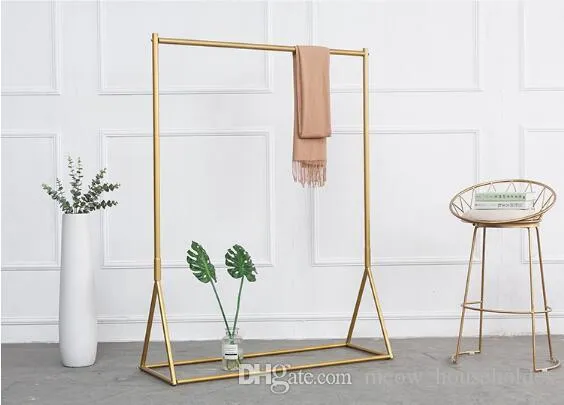 Golden clothing rack Iron floor hanger Bedroom Furniture children`s cloth shop display racks women`s bag show shelf