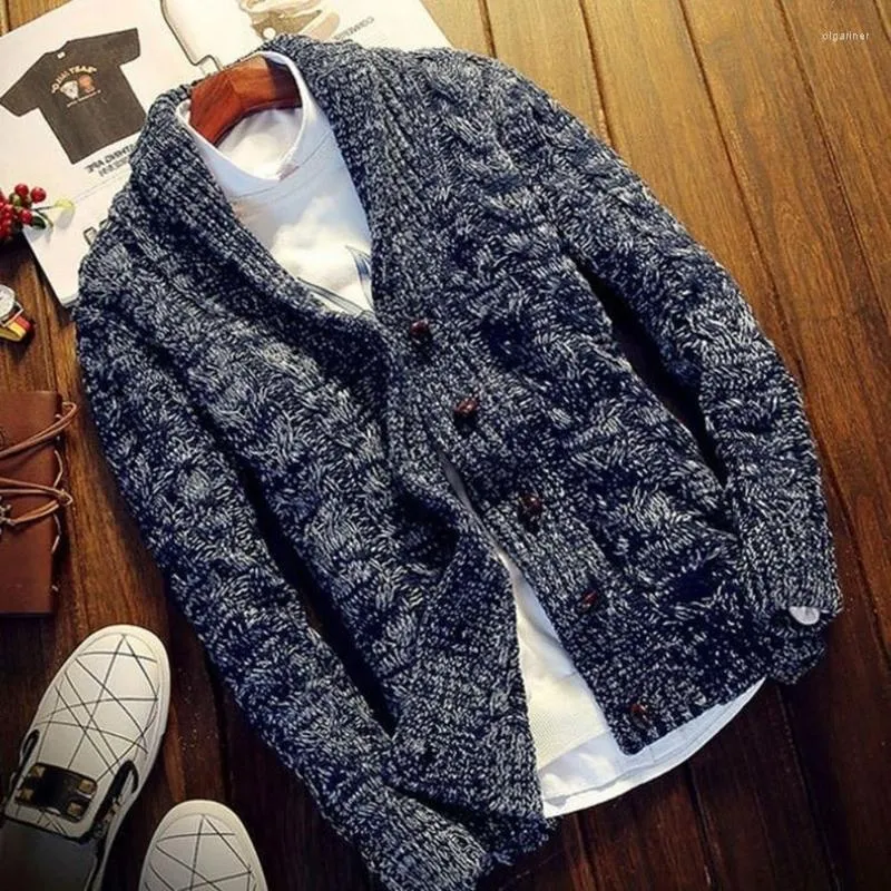 남자 스웨이터 순수한 컬러 청키 니트 가디건 남성 패션 의류 후드 스웨터 코트 캐주얼 두껍게 버튼 업 코트 맨스 olga22