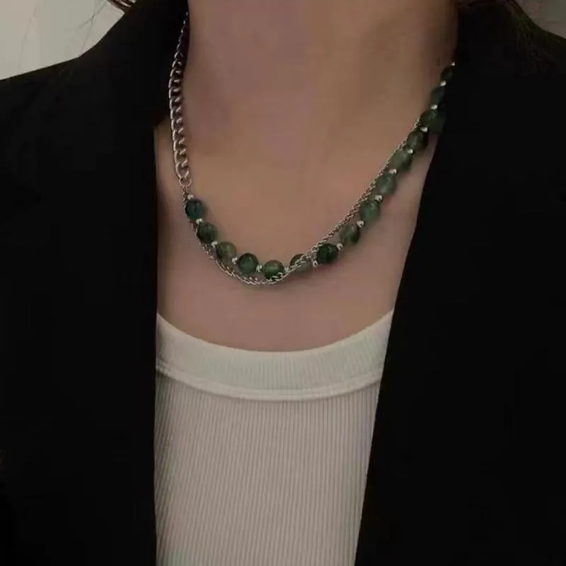 Pendant Necklaces Titanium Steel Ball Bead Combination Necklace Ladies Men's Fashion Hip Hop Emerald 2022