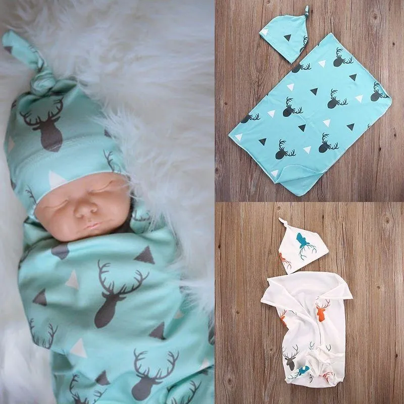Blankets & Swaddling Cartoon Dear Born Infant Baby Boy Girl Swaddle Cotton Blanket Boys Coming Home Bath Towel Receiving With Hat