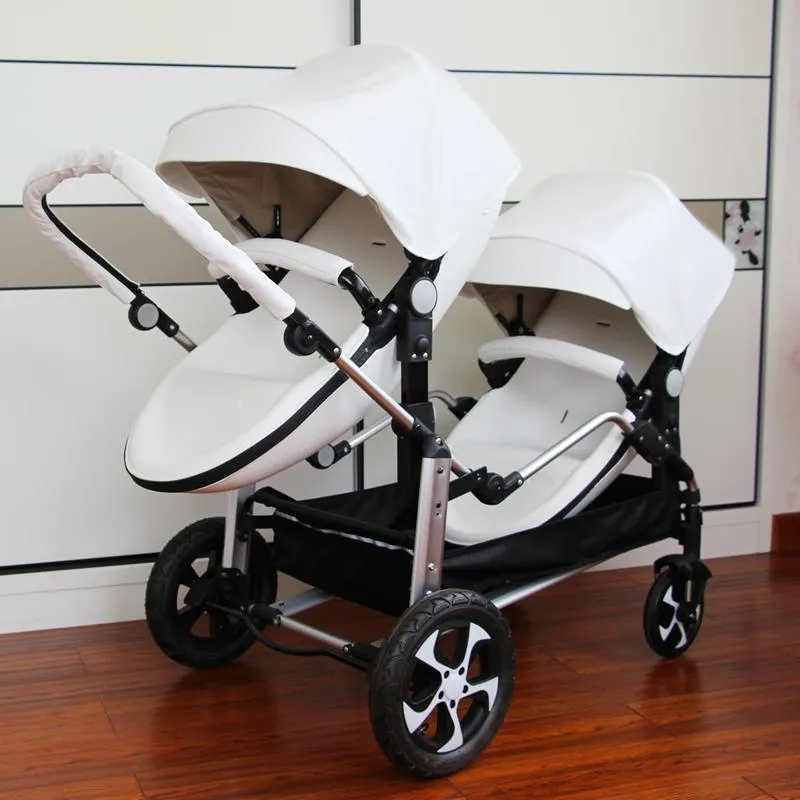 Luxury Double Jumeaux Shell 2 In 1 Twins Stroller Accessories Poussette With Leather Folding Pram From Kumakuma 1 193.76 DHgate.Com
