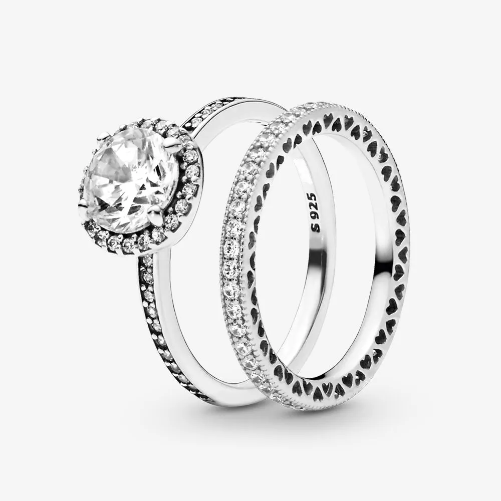 100% 925 Sterling Silver True Elegance Round Halo Ring Set for Women Wedding Rings Fashion Jewelry Accessories