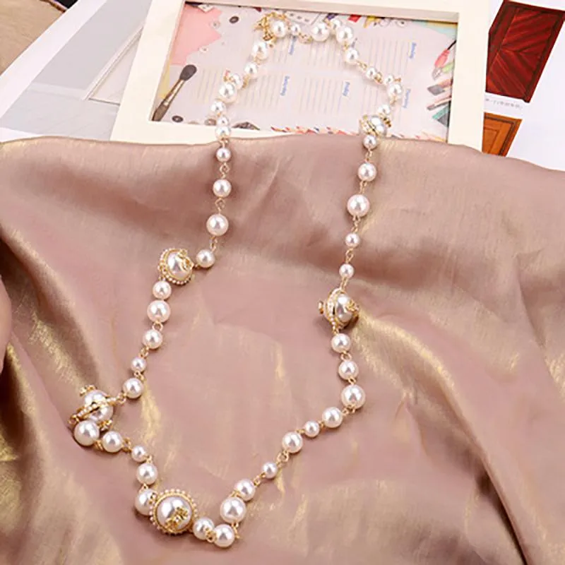 Chaînes Long Collier De Perles Pendentif Mode Blanc Perlé Vintage Élégant Coréen Femmes Bijoux Cadeau De Fête Pour Les Amis En GrosChains