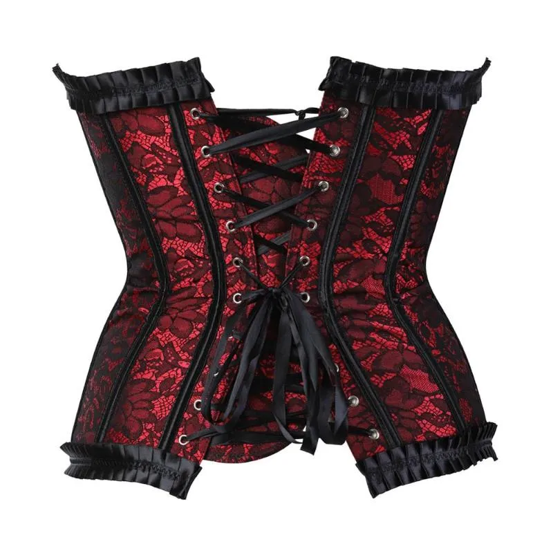 Womens Gothic Lace Up Burlesque Corset Top With Flower Print Plus