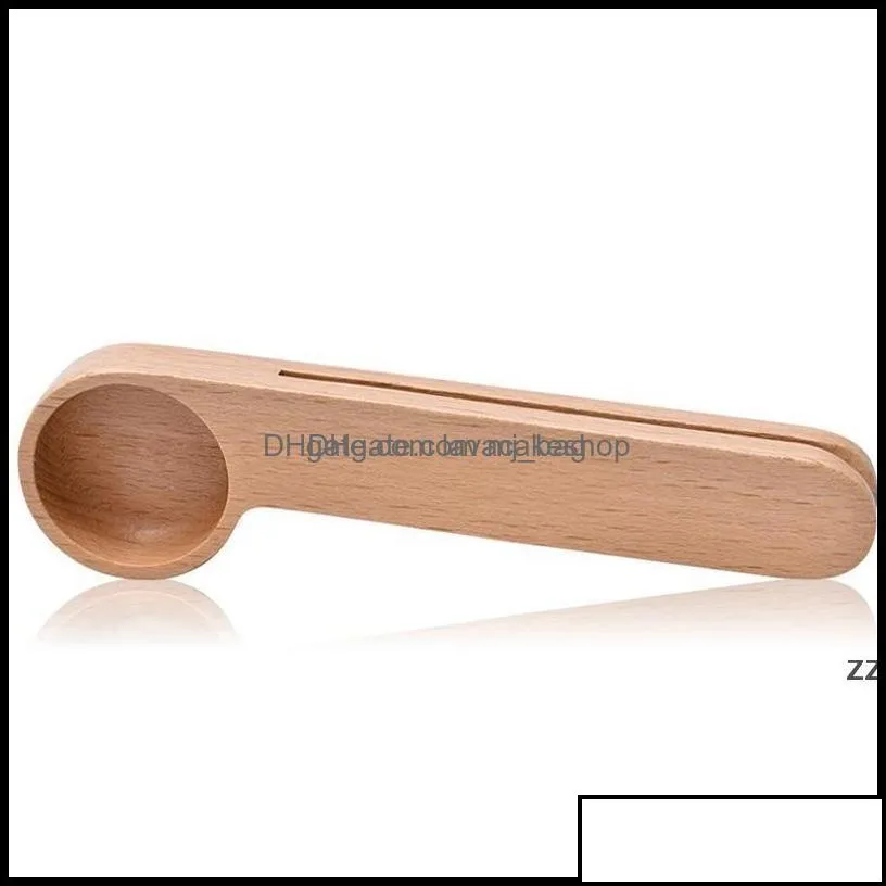 Spoons Flatware Kitchen Dining Bar Home Garden Spoon Wood Coffee Scoop With Bag Clip Tablespoon Solid Beech Wooden Measuring Scoops Tea