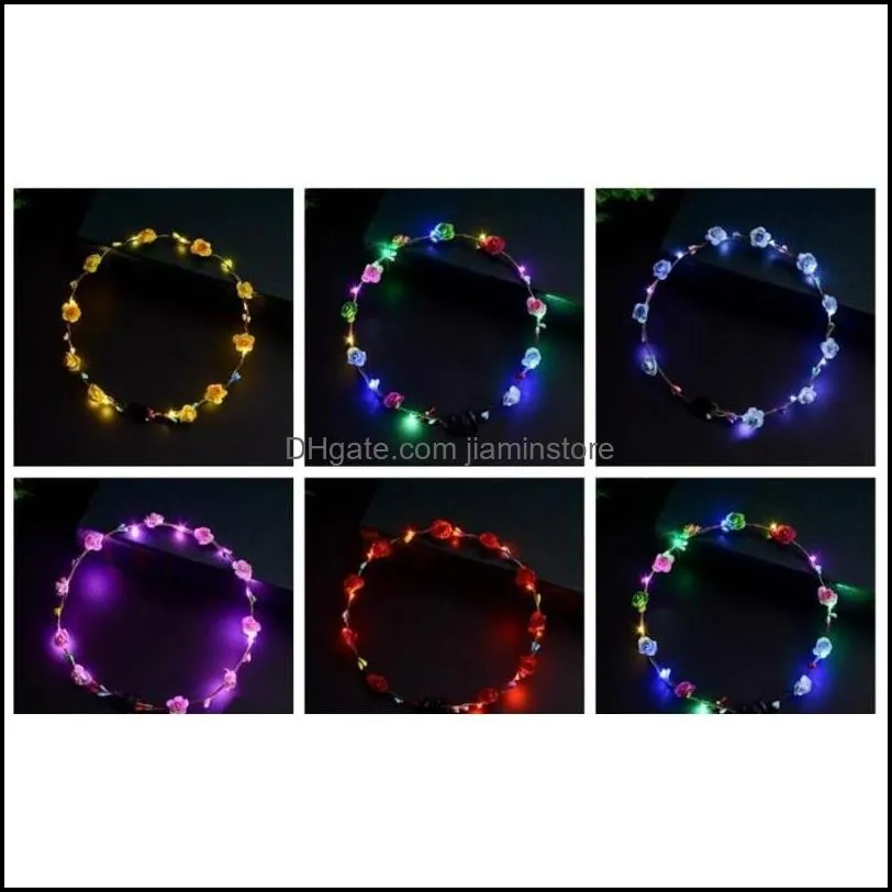 Flashing Led Hairbands Strings Scrunchie Glow Flower Crown Headbands Light Party Rave Floral Hair Garland Luminous Hand Decorative