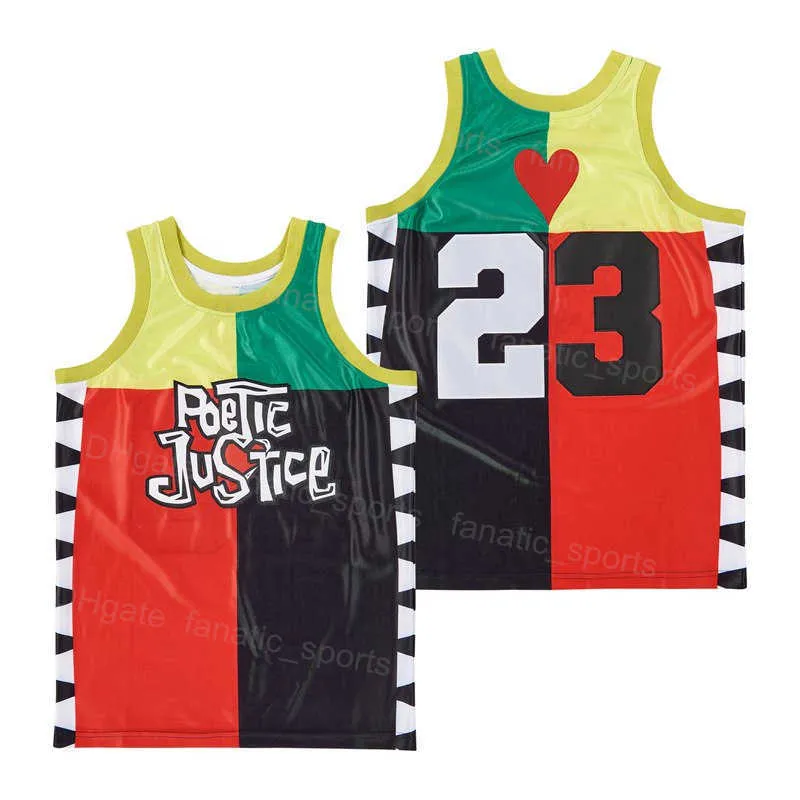 Filme de filme basquete 23 amor poético justiça jerseyss 1993 Hiphop All Stitched Hip Hop Team cor preto vermelho amarelo respirável para fãs esportivos Hiphop de algodão puro