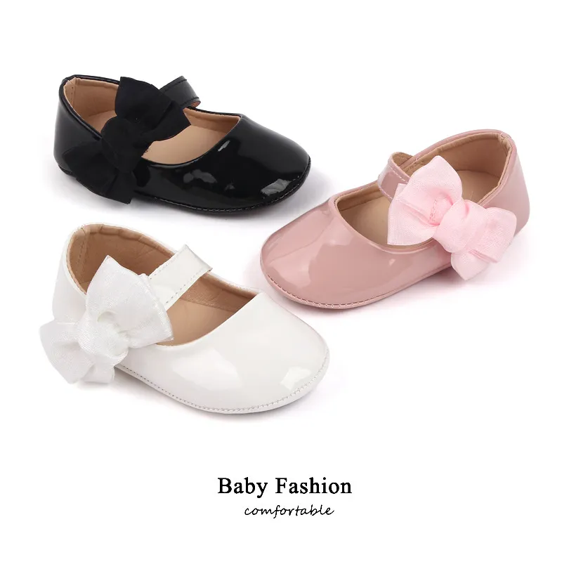 Sapatos de bebê, sola de borracha macia, sapatos de bebê sapatos de princesa com arco com arco