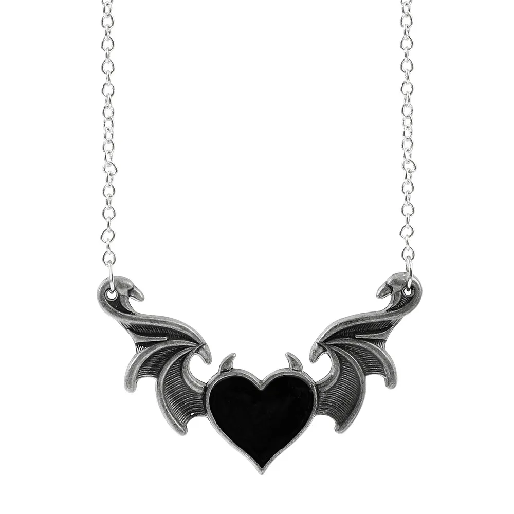 Mode Teufel Flügel Halskette Gothic Retro Punk Hip Hop Stil Metall Anhänger Herzförmige Öl Tropft Halskette