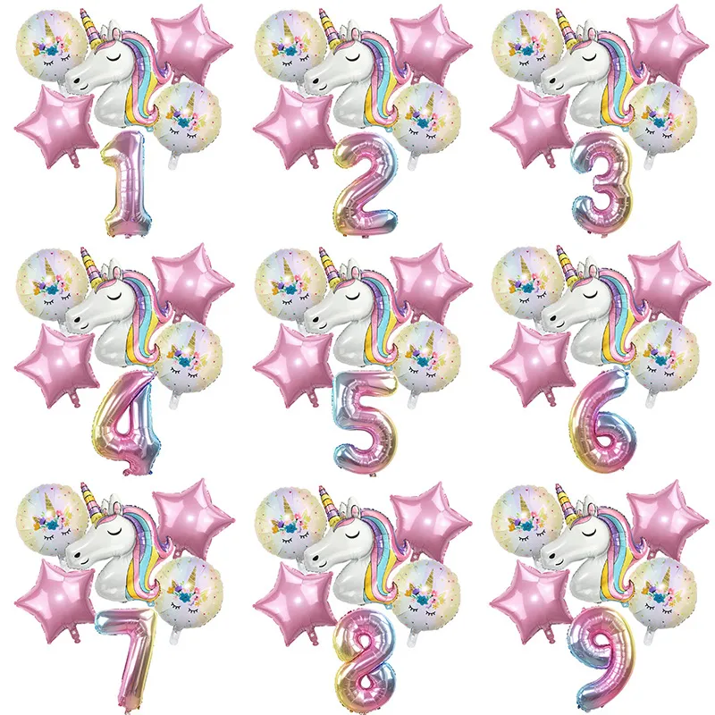 Palloncino Unicorno 1-9 ° Compleanno Decorazione per feste Bambini Globo Baby Shower Primo numero Palloncini gonfiabili con lamina di elio Natale