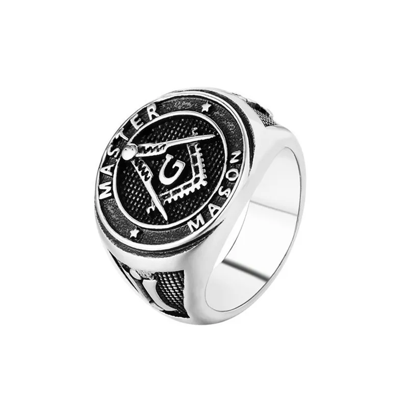 Rostfritt stål Mäns Ringar Ag Gift Juvel Retro Silver Antik Guldkompass FreeMason Mason Karaktär Retro Punk Freemasons Masonic Emblems Ring Gifts Smycken