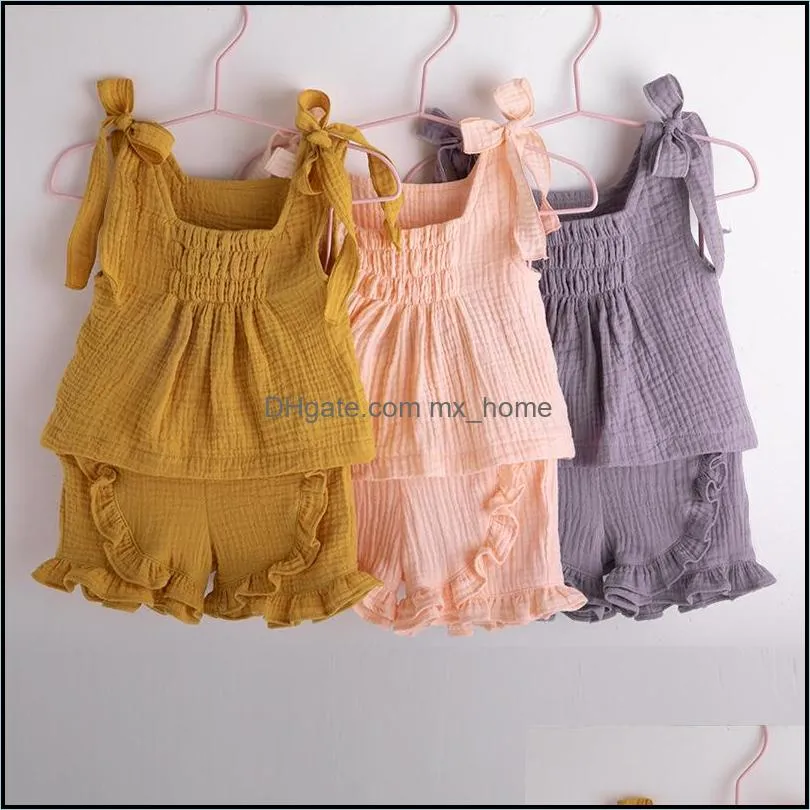 baby clothes girls sleeveless sling vest tops  shorts 2pcs set ruffle children outfits boutique kids clothing 3 colors 3091 q2
