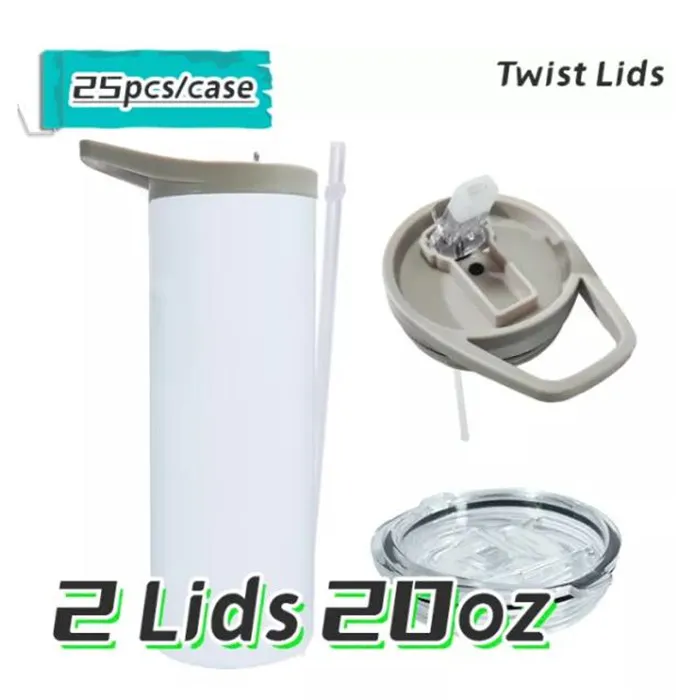 Entrepôt américain 20 oz 30 oz Sublimation blanc gobelet droit avec couvercle à poignée grise bricolage bouteille d'eau vierge double couvercles tasse B6