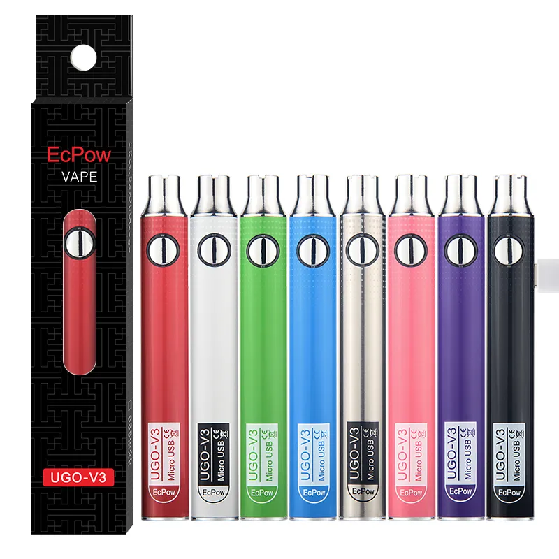 MOQ 1Pcs 100% Quality UGO Cigarettes Batteries UGO-V3 650mAh 900mAh 510 Thread Vape Pen Variable Voltage ego C Twist Vapes Cartridge Battery