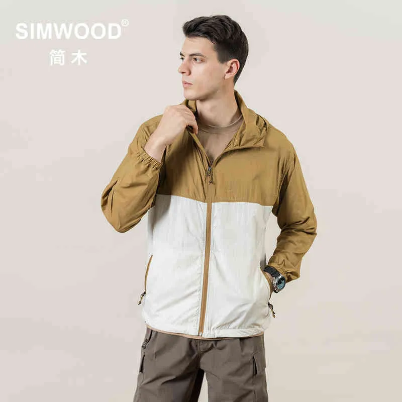 Simwood 2022 Yaz Yeni Büyük Boy İnce Ceketler Erkekler Kontrast Renk Upf 50 Güneş Koruma Egzersiz Yürüyüşü Açık Giyim T220816
