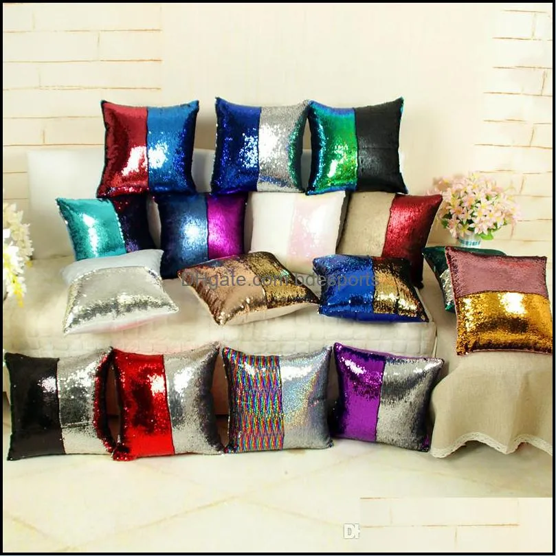 Taie d'oreiller Fournitures de literie Textiles de maison Jardin Paillettes Sirène 38 Couleurs 40 * 40Cm Coussin Er Décoration Canapé-Lit Décor Oreiller Décoratif