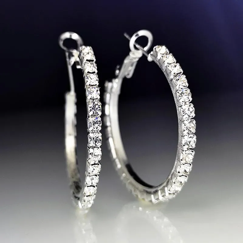 Hoop Huggie 여성을위한 Hoop Huggie Trendy Shiny Rhinestone Earrings Aesthetic Silver Color Crystal Crystal Ciercing Ear 액세서리 Jewelry206f