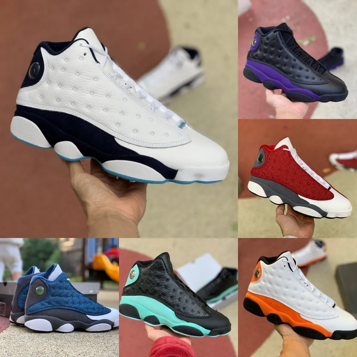 Jumpman 13 13S Basketball Sports Shoes Mens High Flint Bred Island Green Red Dirty Starfish Dark Powder Blue Black Cat Court Purple Trainer Sneakers Designer Brand