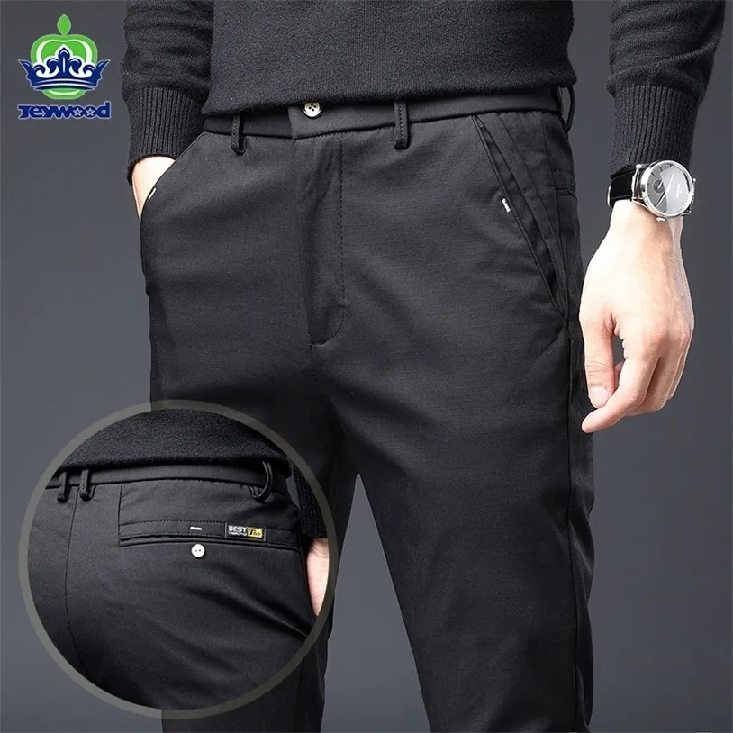Primavera verão calças casuais homens em linha reta preta cinza algodão negócio slim fit moda marca calça para masculino plus size28-38 220325
