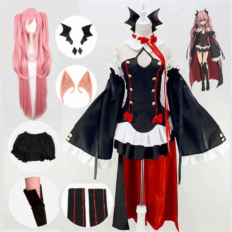Seraph of the End Owari no Krul Tepes Cosplay Come Uniform Wig Anime Witch Vampire Halloween For Women Y220516