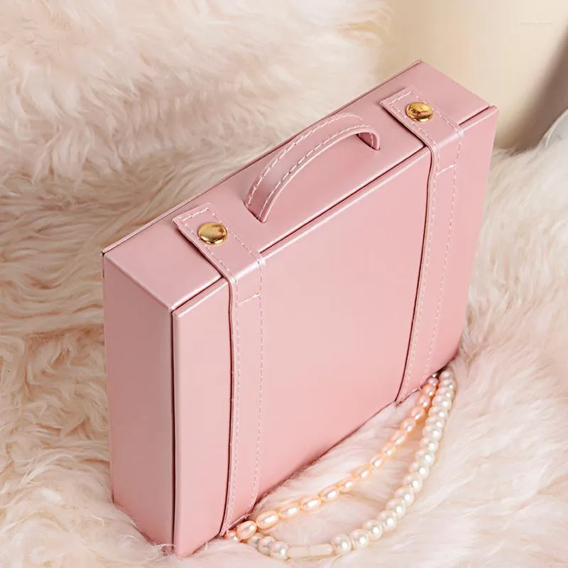 Jewelry Pouches Bags Portable Travel Storage Box Earrings Rings Necklace Pink Organizer Case With Mirror Large Space Stand Gifts Edwi22