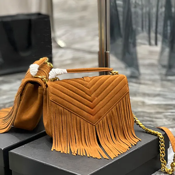 High quality chain Frosted suede envelope bags tassel postman shoulder bag cowhide Messenger flap satchel axillary women's tote bags y Vintag Clutch