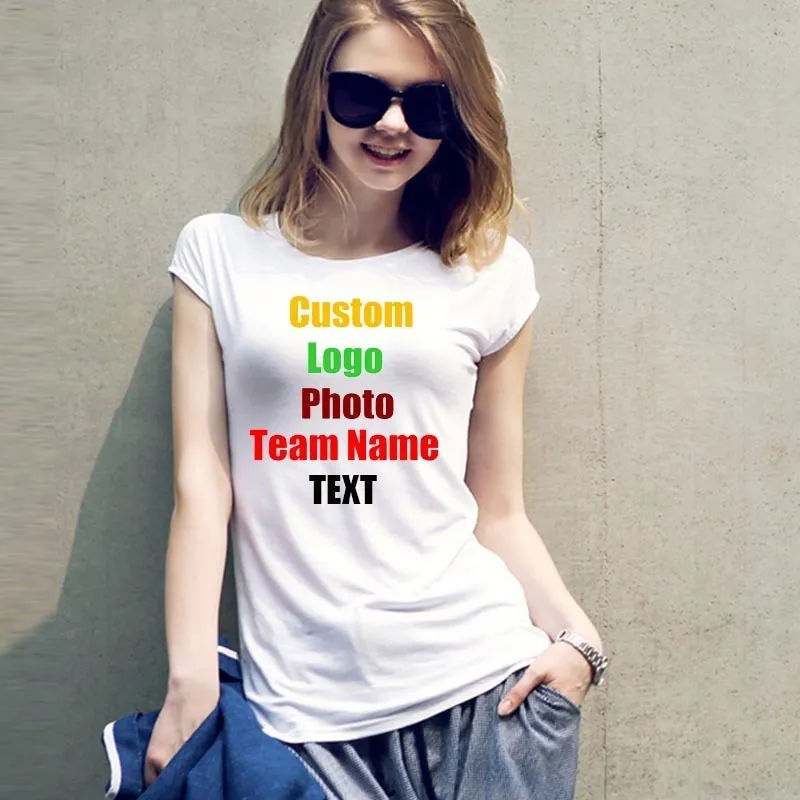 Custom P o Text Printed Women Female T shirts Slim O Neck Basic Simple Lady Tees Tops Solid T shirts DIY personalized tee 220621