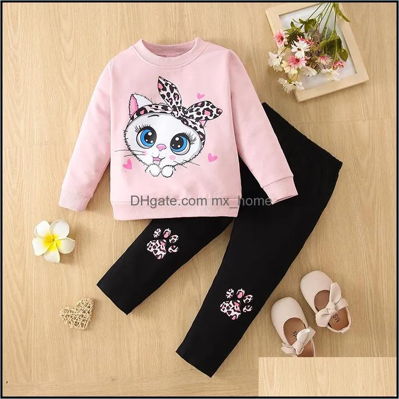 kids clothing sets girls outfits children cat print tops leopard pants 2pcs/set spring autumn fashion boutique baby clothes z5529