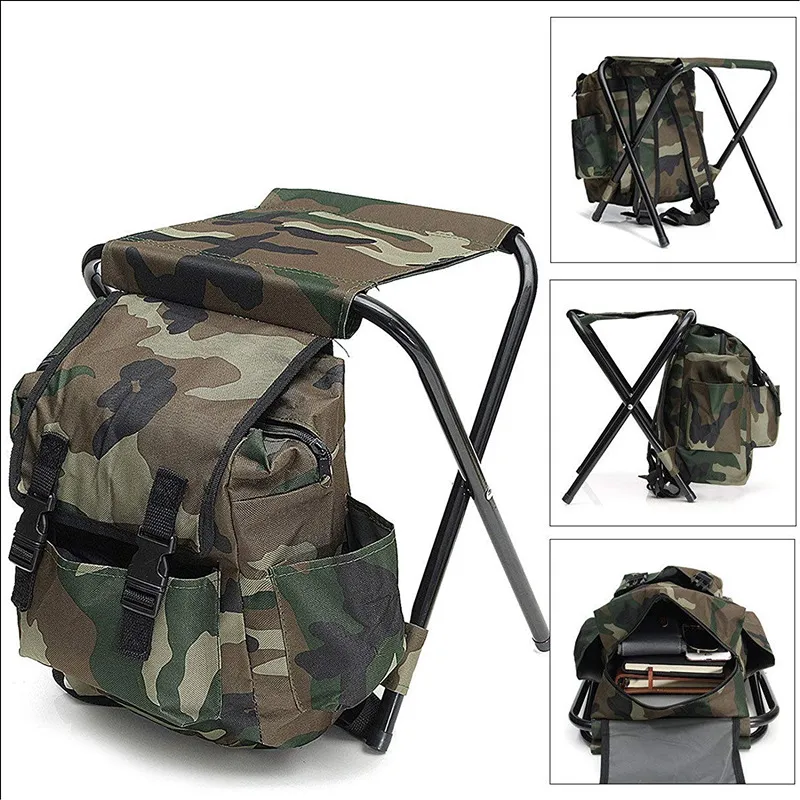 2 en 1 silla de pesca al aire libre taburete plegable mochila portátil mochila refrigeradora bolsita de picnic aislada mesa de senderismo